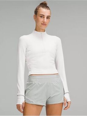 lululemon athletica White Ribbed Long-Sleeve Cropped Quarter Zip Top